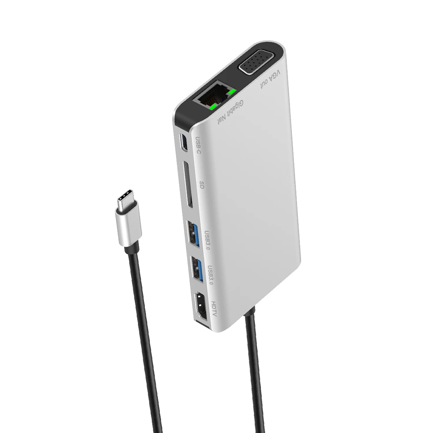 Aluminum Usb 7 In 1 USB C Charging Adapter Female To Usb-C Hub Male Phone To VGA HDMI RJ45