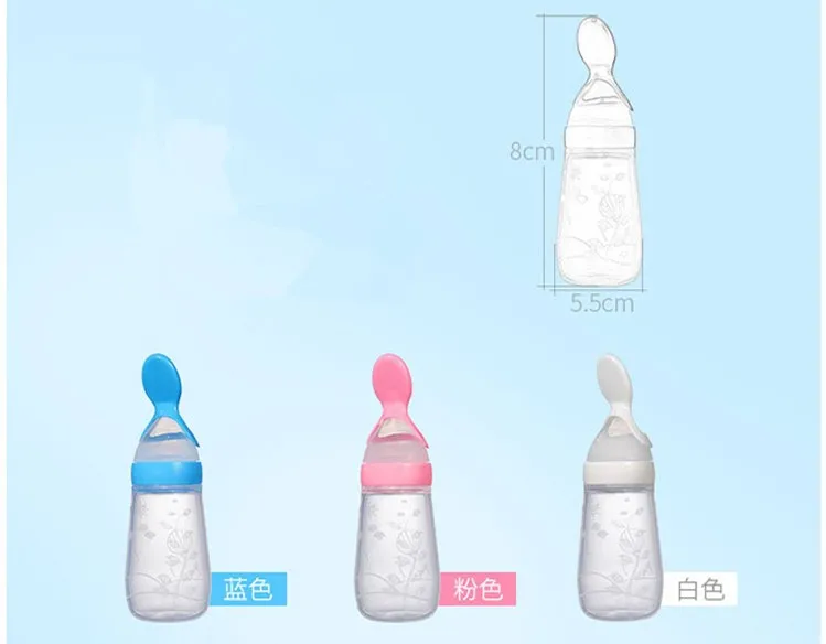 Детская бутылочка для кормления с ложкой легко чистится 125ml силиконовая ложка бутылки младенца силикона фидер