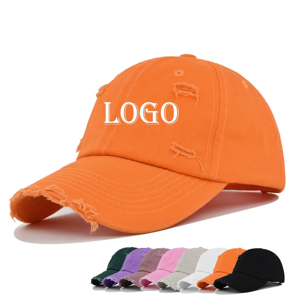 Custom Ripped Baseball Cap Logo 3d Puff Embroidery Hat Original Mens Caps