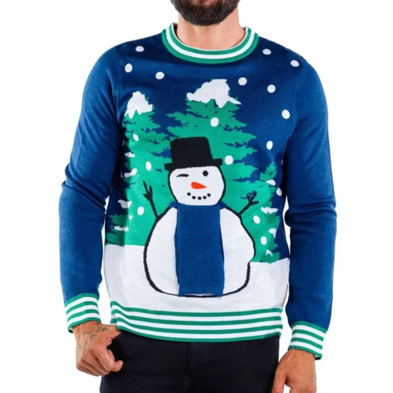 Wholesale Custom Cozy Acrylic-Cotton Blend Snowman Jacquard Knit Christmas Sweater Holiday Gift Classic High-quality Knitwear