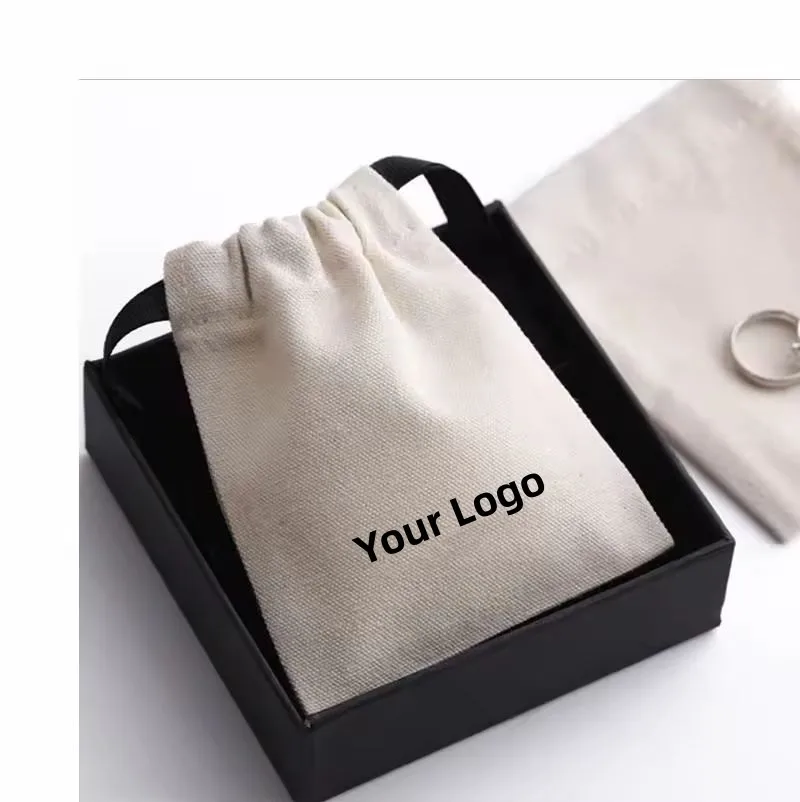Durable Custom Logo Printed Organic Canvas Drawstring Cotton Dust Bag Jewelry Pouch