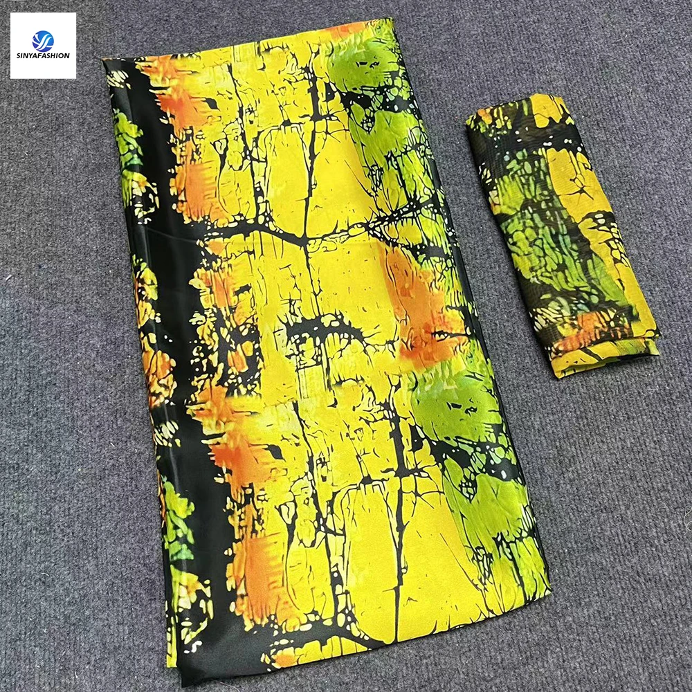 Sinya High Quality African Lace Printed Satin Silk Fabric 4 Yards And 2 Yards Chiffon Ribbon Material For Wedding Clothing