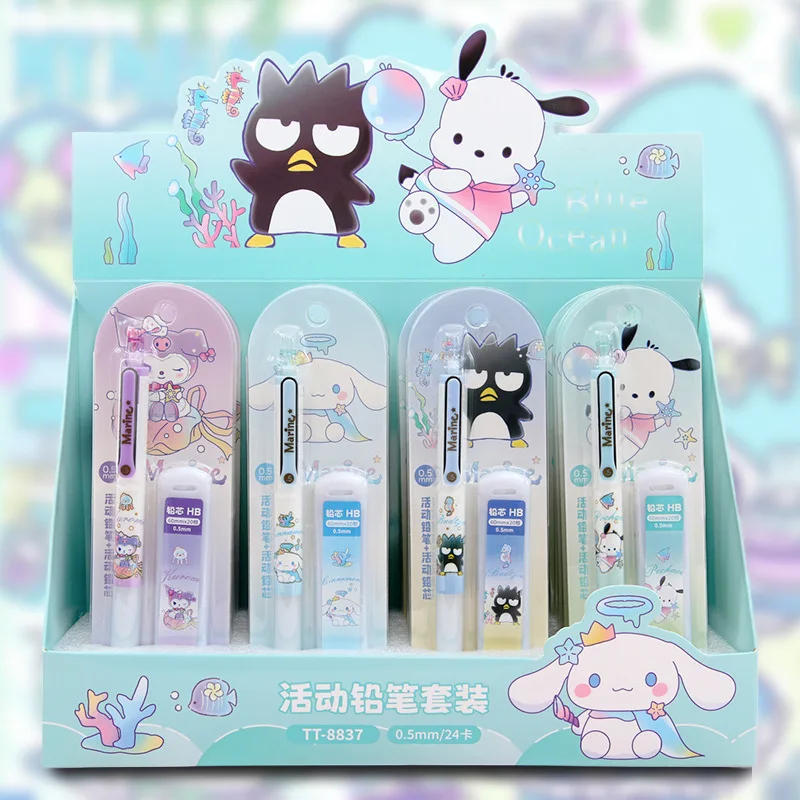24pcs Sanrio Mechanical Pencils Stationery Set Hellokitty Pachacco Kuromi Cinnamoroll Student School Supplies Automatic Pencil