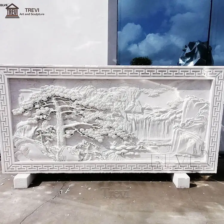 Exterior Wall Decoration Art Garden Stone Nude Woman White Marble Relief for Sale