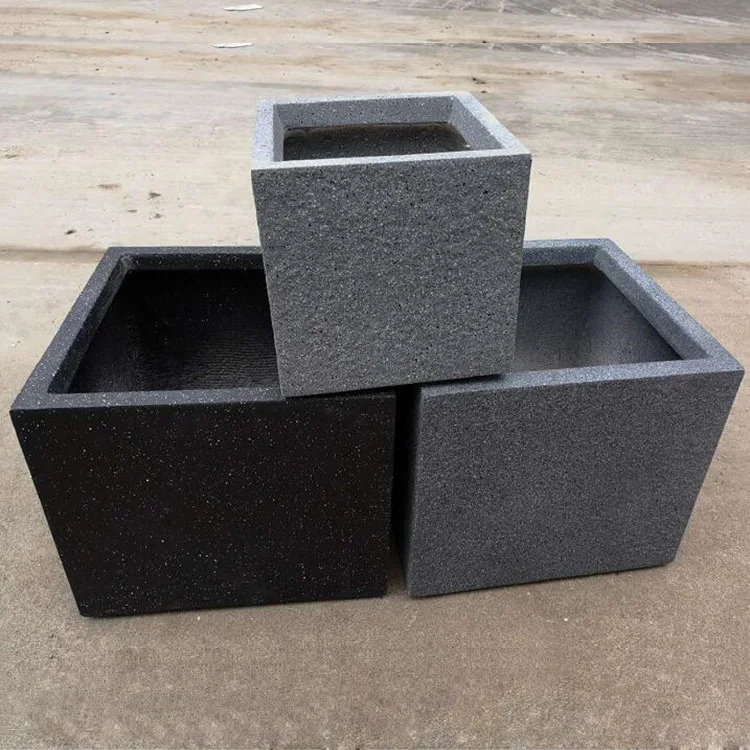 Different Size square Glazed Fiber Planter Set for Garden Hotel Concrete Cement Flower Pot Small Big Design Desktop Floor