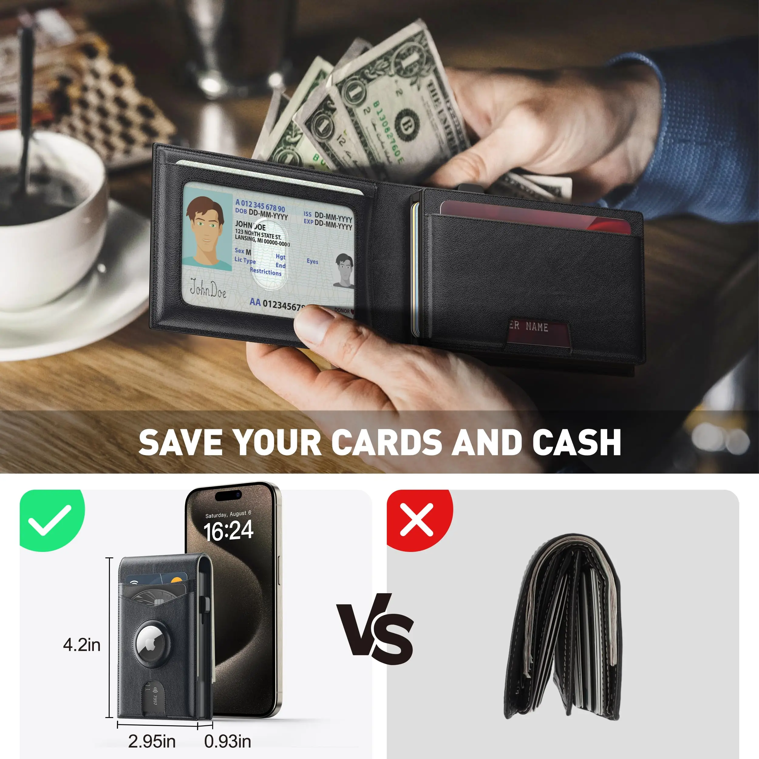 Custom Genuine Leather Smart Mans Wallet Slim Pop Up Credit Card Holder Wallet Minimalist Metal Aluminum RFID Wallet