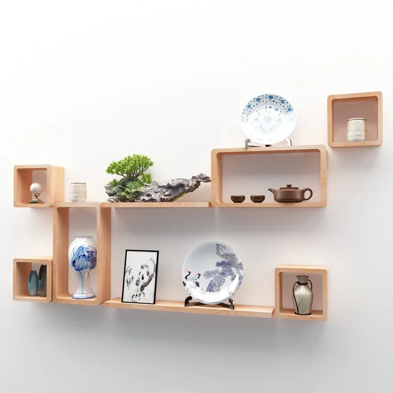 Nordic Modern Furniture Floating Wall Mount Floating Commodity Wooden Cube Shelf Decorative
