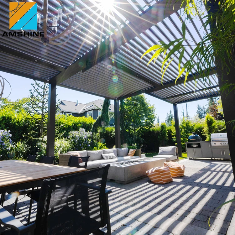 Factory Supplying Customize Design For Commercial Project Outdoor Waterproof Aluminum Adjustable Motorized Louvered Roof Pergola