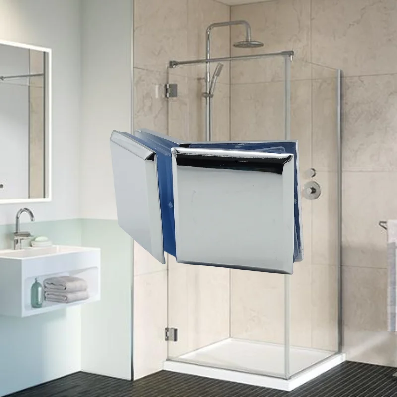 Kensharp 135 Degree Double Glass Clamp Shower Room 3 Way Adjustable Stamping Stainless Steel Glass Connectors