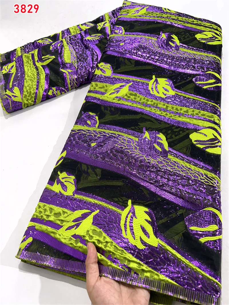 3829 African Brocade Lace Fabric Organza Jacquard Fabric Ethnic Emboss Textile Fabric for Sewing Party Women Dress 5yards
