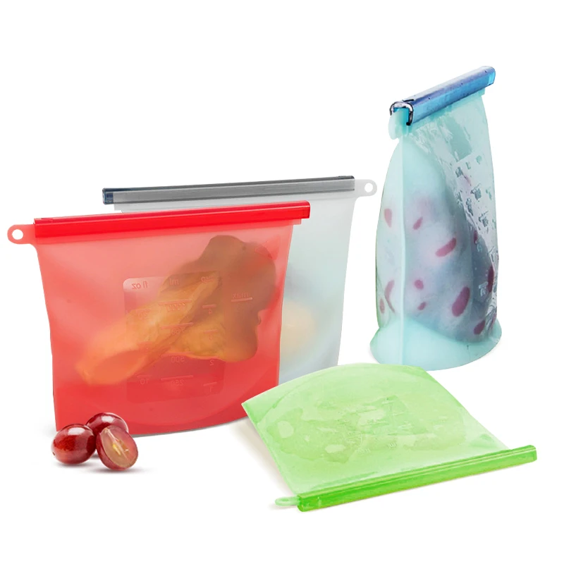 Leakproof Dishwasher Safe Reusable Ziplock Vacuum Fresh Food Freezer Bag Platinum Silicone Food Storage Bag