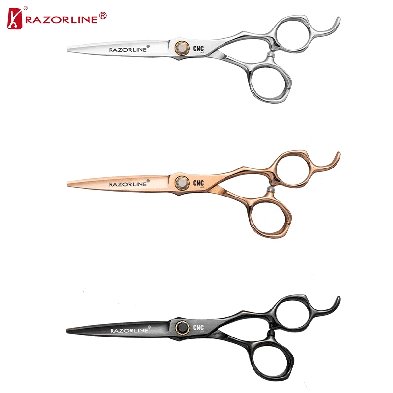 CAK36 CNC Premium Offset Handle Logo Salon Hair Cuttinng Shears Barber Hairdressing Scissors