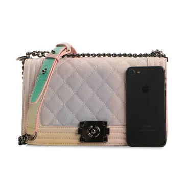China Wholesale 2019 New Styles Rainbow Rhombic Lattice Jing Pin Women Chain Bags Mini Genuine Leather Shoulder Bag For Ladies