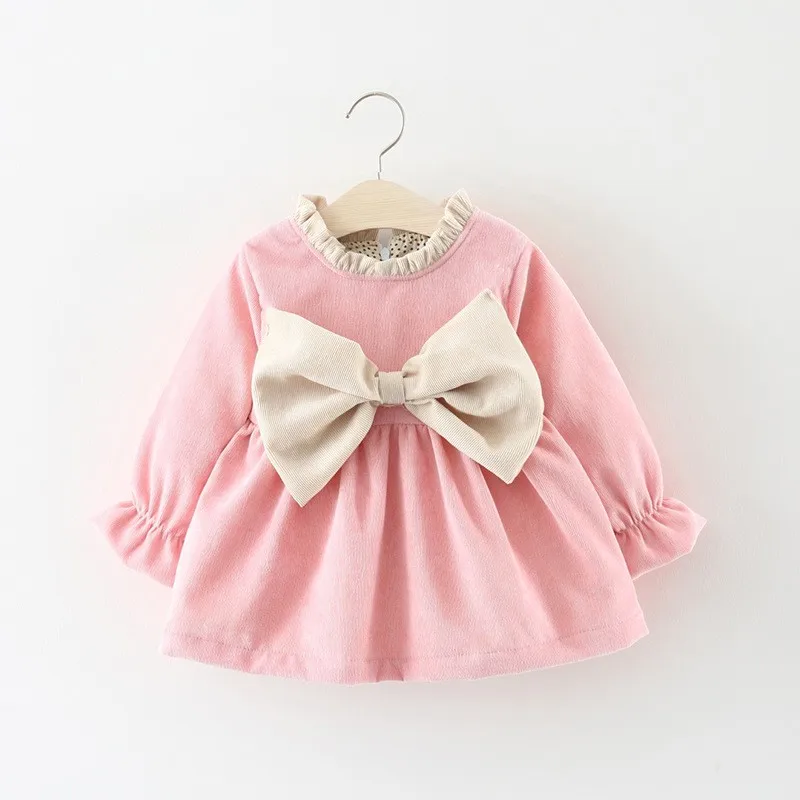 New style thick corduroy girl dress 2021 winter long sleeve fleece princess skirt wholesale 1-4 yrs sweet dresses for girl baby