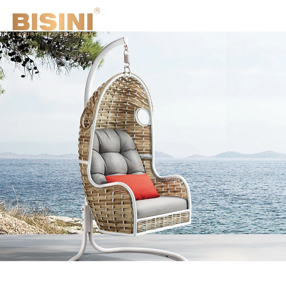 Special Spanish style Original design Patio Hanging Basket Light Coffee PE Rattan Wicker & Aluminum Swing Chairs