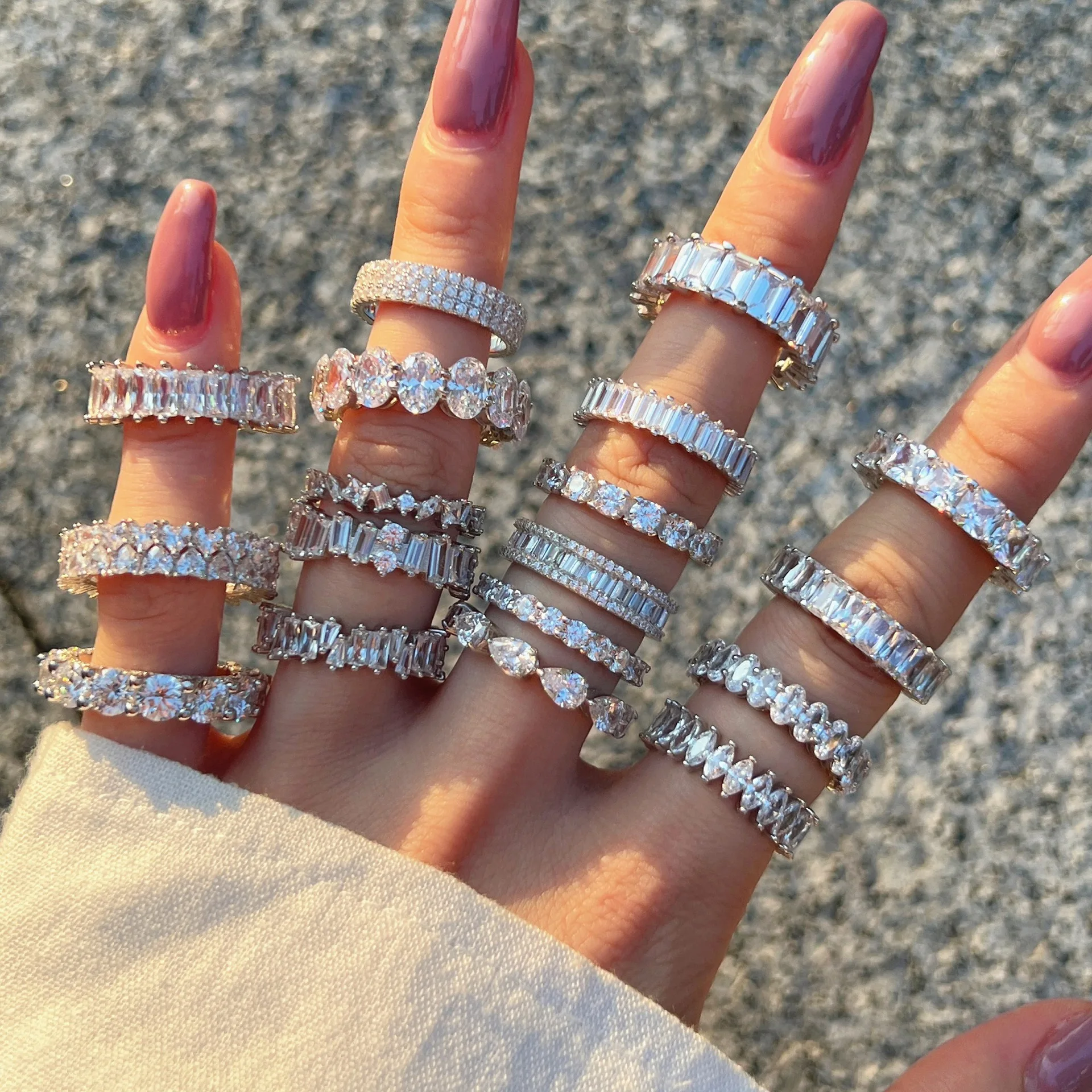 Trendy Wholesale Jewelry Gold Filled Zirconia Cut Eternity Ring 925 Sterling Silver