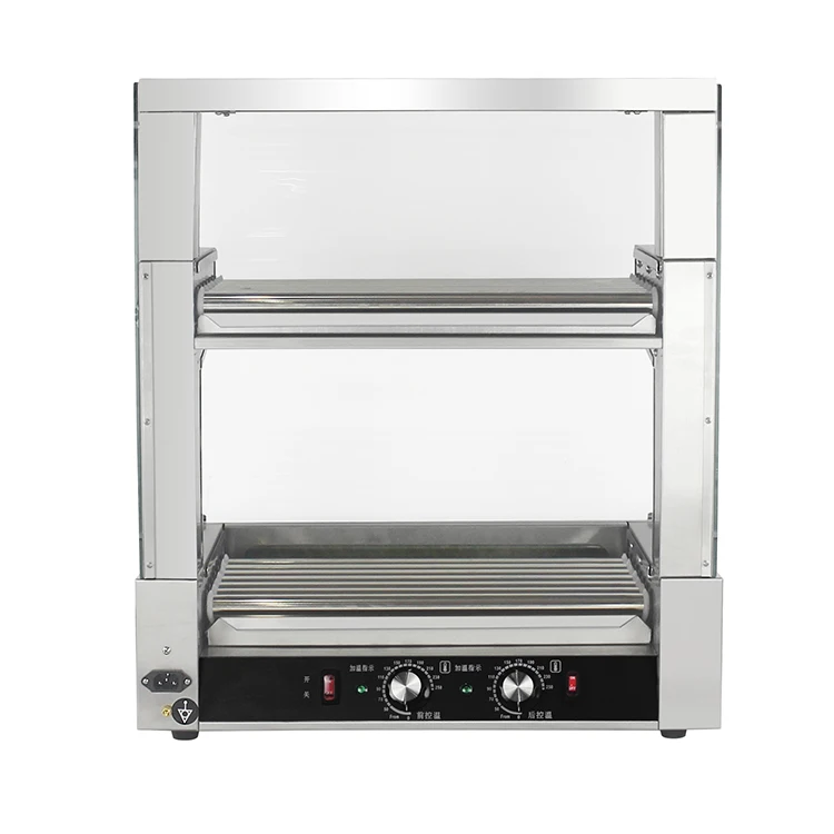 Double Layer 14 Rollers 39 Hotdogs Sausage Grill Commercial Electric Hot Dog Grill With Glass Sneeze