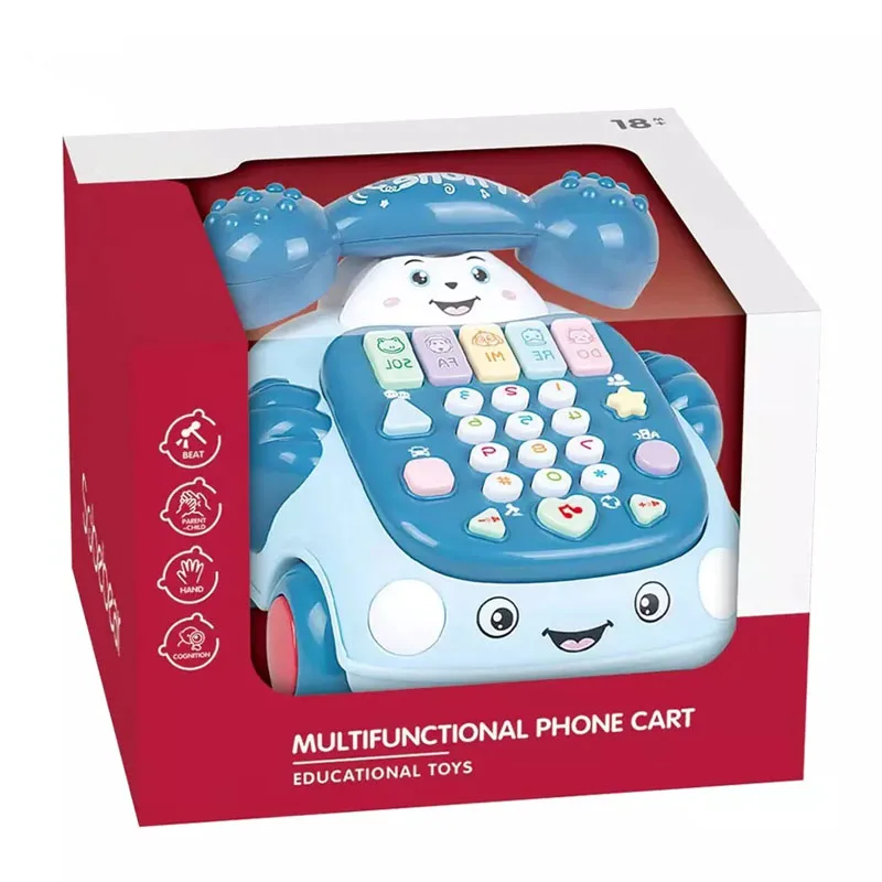 Pull Line Early Educational Intelligent Multi-function Baby Mobile Phone Toy Musical Telephone Car Toy for Kids