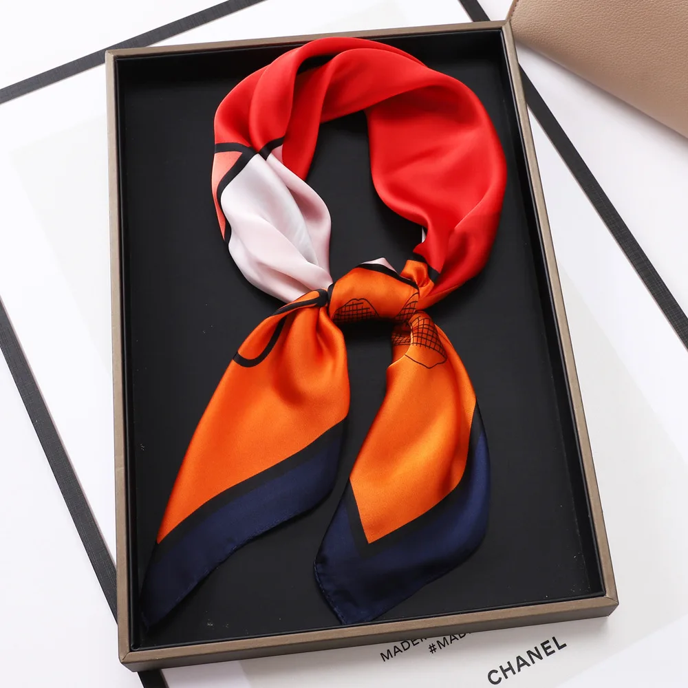 Luxury Satin Silk 70cm Square Scarf Neckerchief For Women Printed Striped Plaid Flower Pattern Scarves