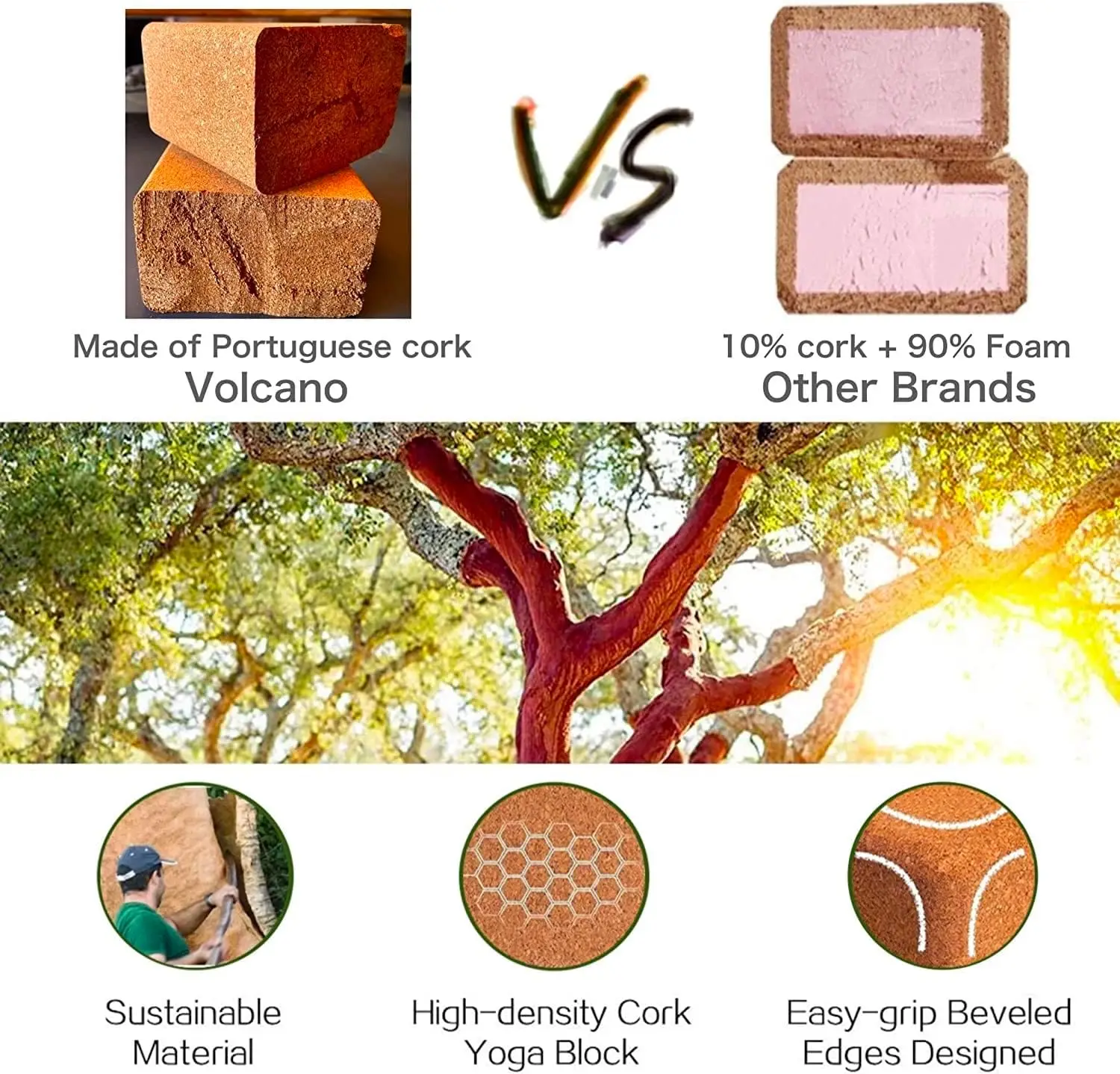 9x6x4 Inch Portugal Natural Cork Brick 2 Pack Set Cork Yoga Blocks Moisture-Proof Yoga Equipment For Women