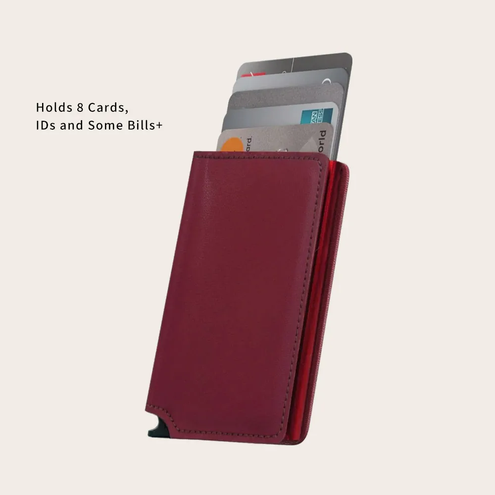 Custom metal pop up card holder wallet for men rfid blocking pop up wallets custom leather cardholder