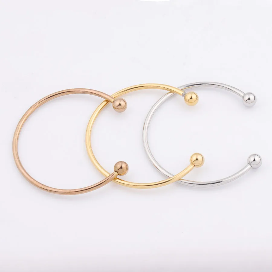 Stainless Steel C Shape Adjustable Bracelets With One Removable Ball Plain Metal Bangle for DIY Jewelry Ornaments
