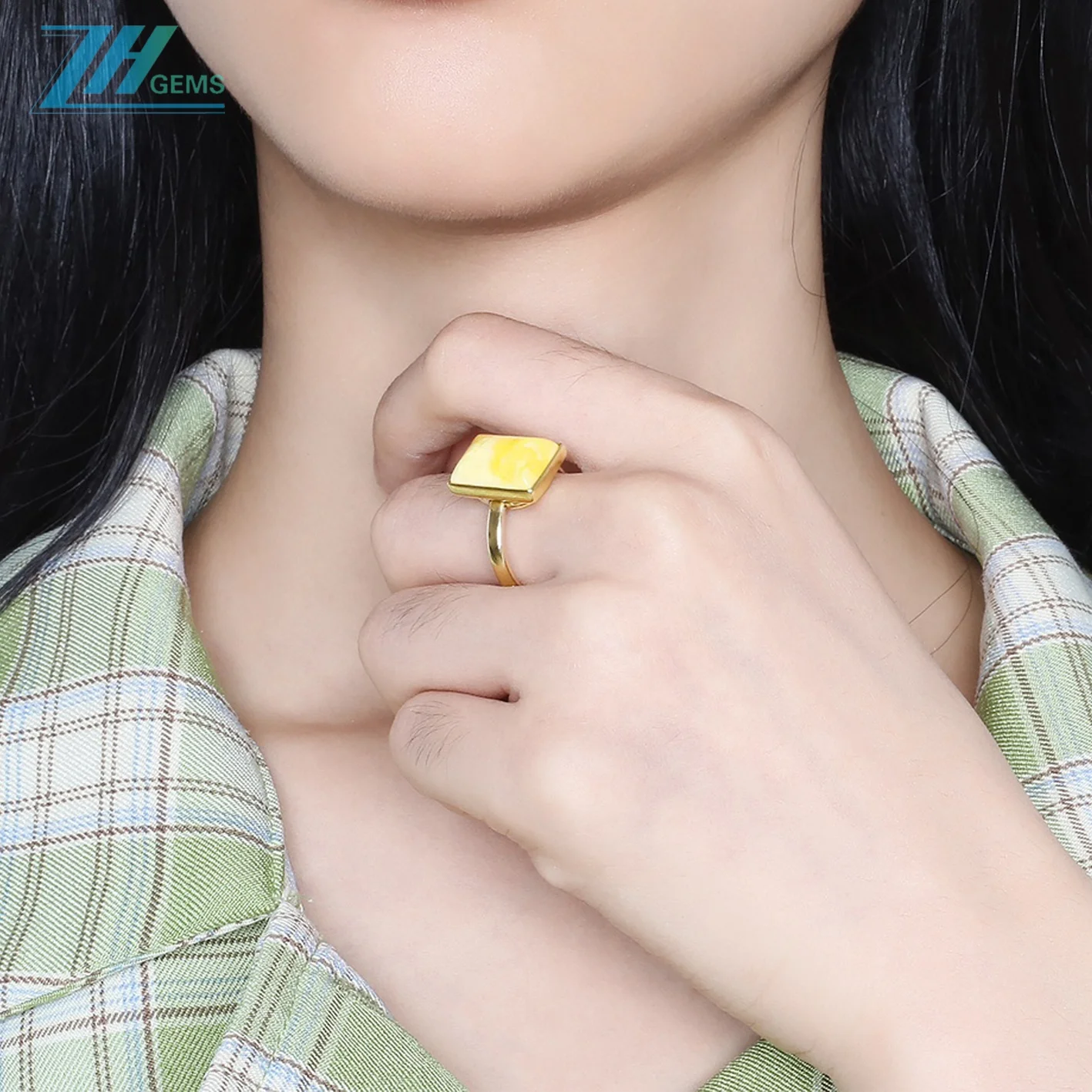 Handmade Ring  Large Amber Stone Ring Amber Gemstone Ring