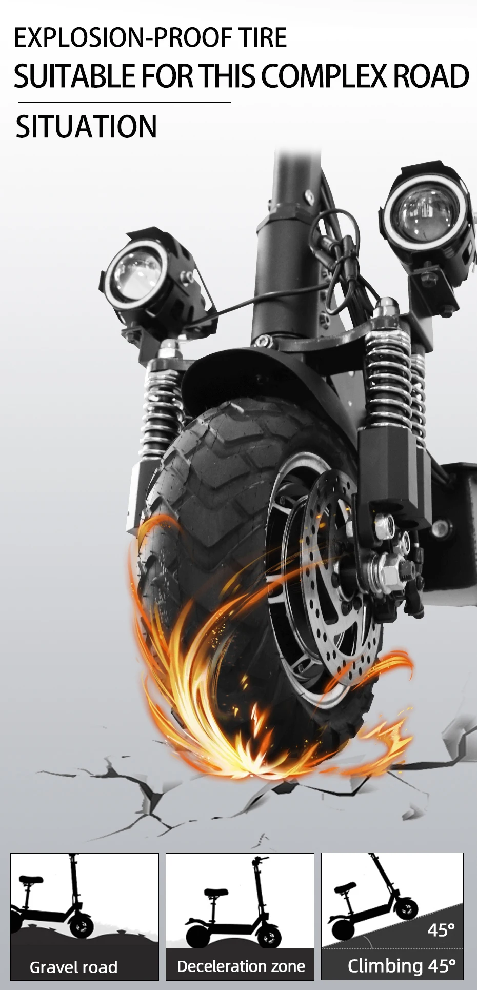 
JS Electric Scooter 2000W Kick Scooter 150kg Max Load EScooter with Lithium Battery Scooter 10inch Street Tire 