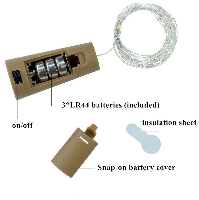 20 Leds 2m Wine Bottle Cork Shaped Battery Operated Micro Copper Wire Led Fairy String Lights For Holiday Christmas Decoration