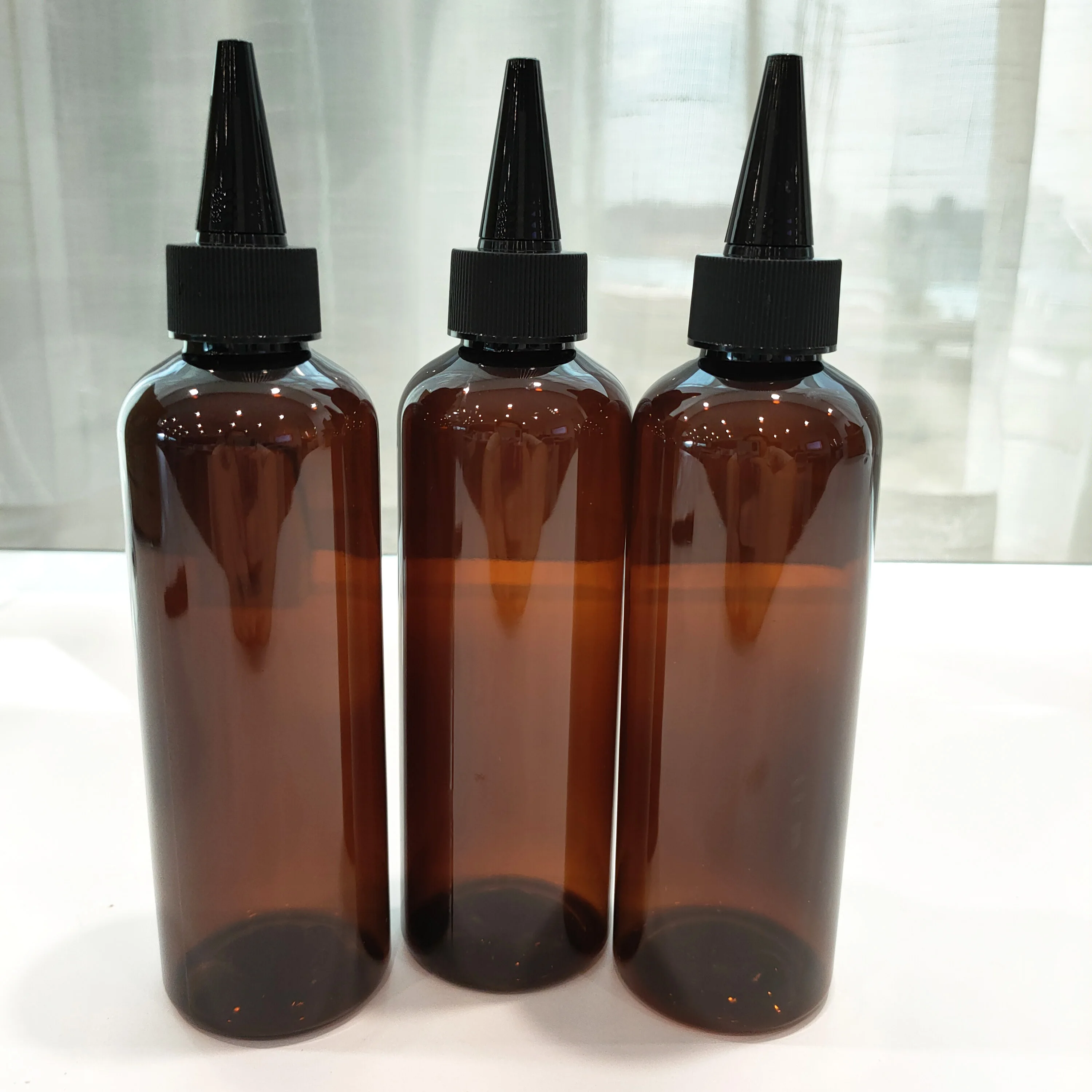 Cosmo Round 8oz 12oz 16oz ПЭТ пластиковые янтарные черные бутылки с маслом для волос крышкой