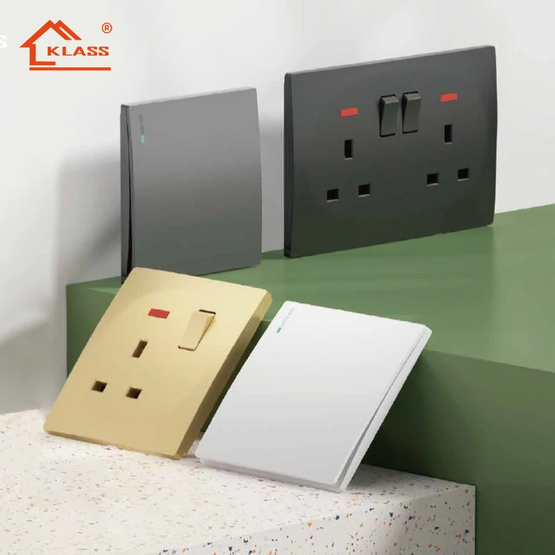 KLASS British Standard Household  86*86mm Curved Design 2 Position 2 Way 10A 250V Light Electrical Wall Switch Socket