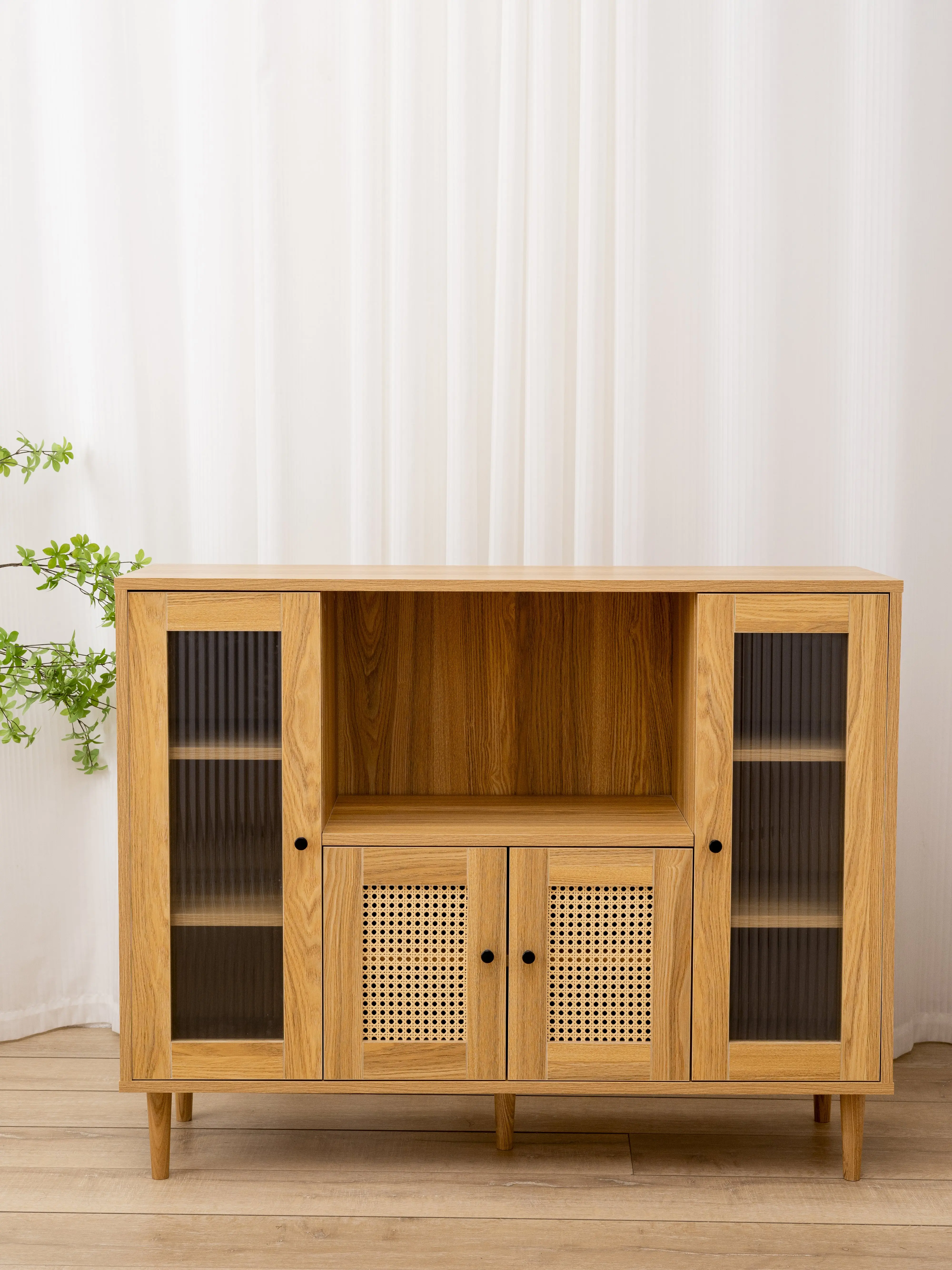 Multifunctional Solid Wood Storage Classic Sideboard Cabinet Antique 4-door Wooden Buffet/ Dining Room Storage Cabinet