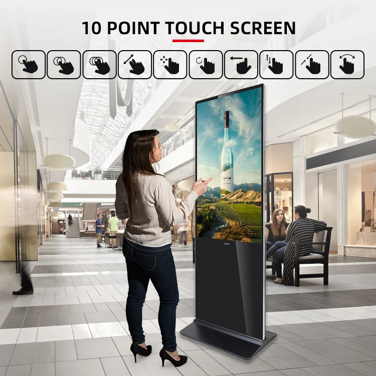 Wear Resistant Reinforced Glass Multi Touch Standing Advertising Touch Screen Kiosk with Android and Windows