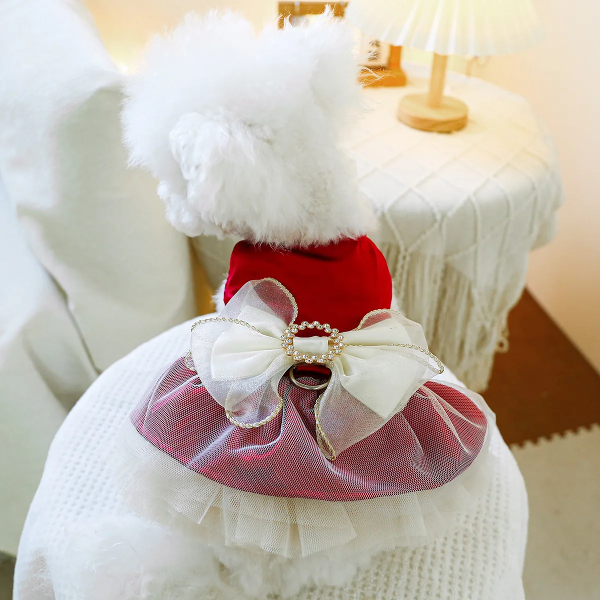 Dog Clothes Wholesale Spring Summer New Cute Tulle Skirt Qipao Princess White Peach Tulle Dress