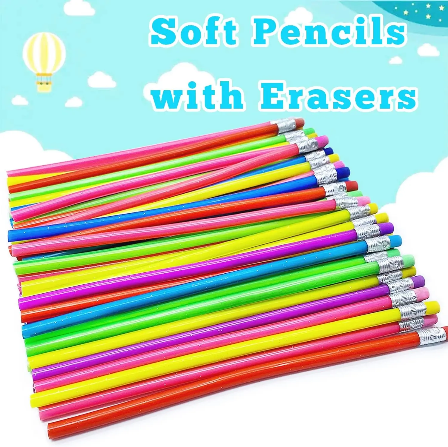 Back to School Gifts Flexible Soft Pencil Multi-Colored Magic Bendable Pencils with Erasers for Classroom Supplies