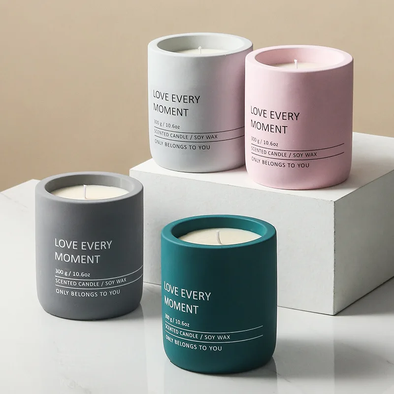 Wholesale 9*10.5cm big size thick wall  Custom Logo Printed Concrete White Candle Jars for candle making