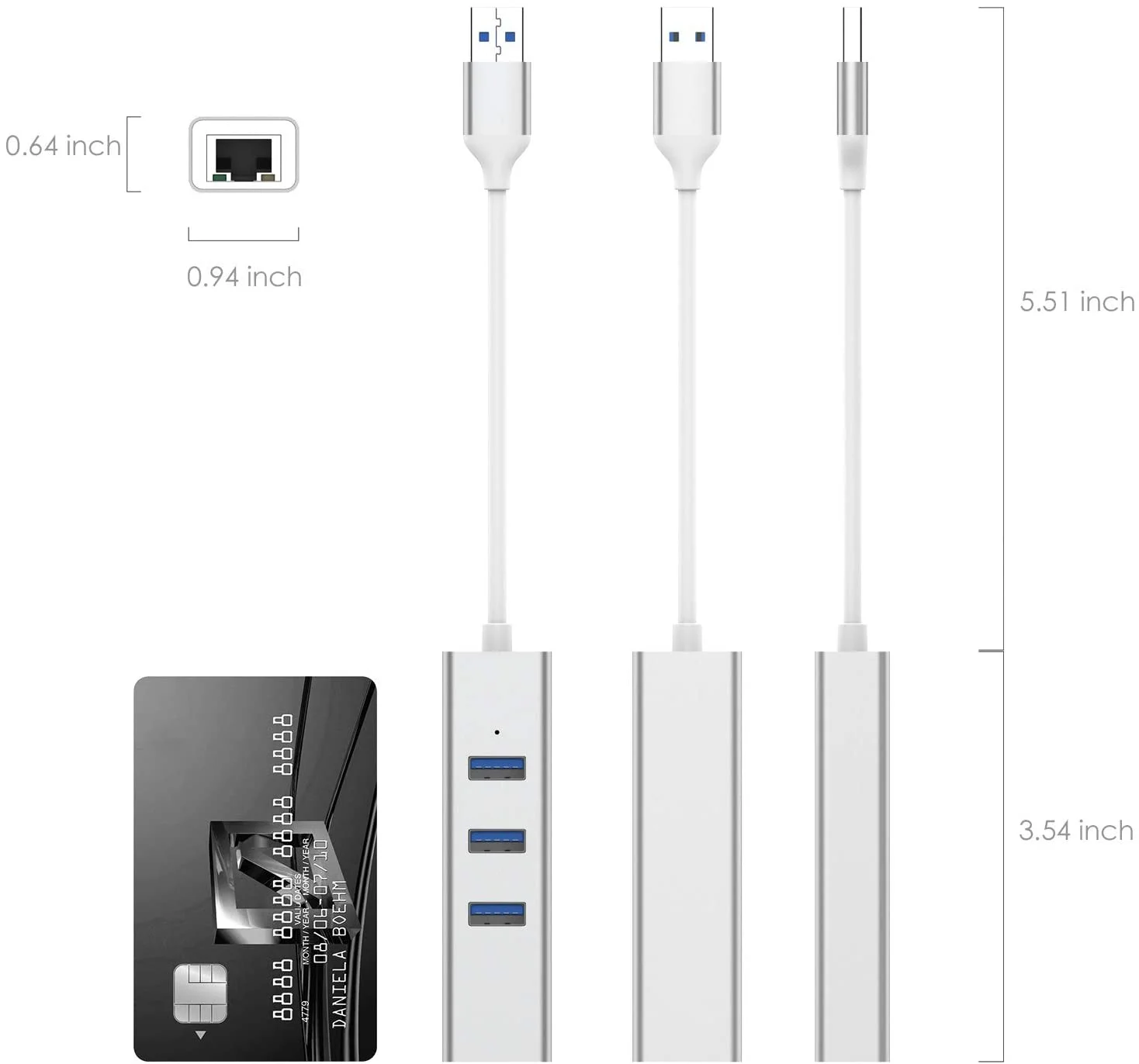 Networt Adapter USB 2.0 to Ethernet RJ45 Lan Gigabit Adapter With Hub For 10/100Mbps For Computer