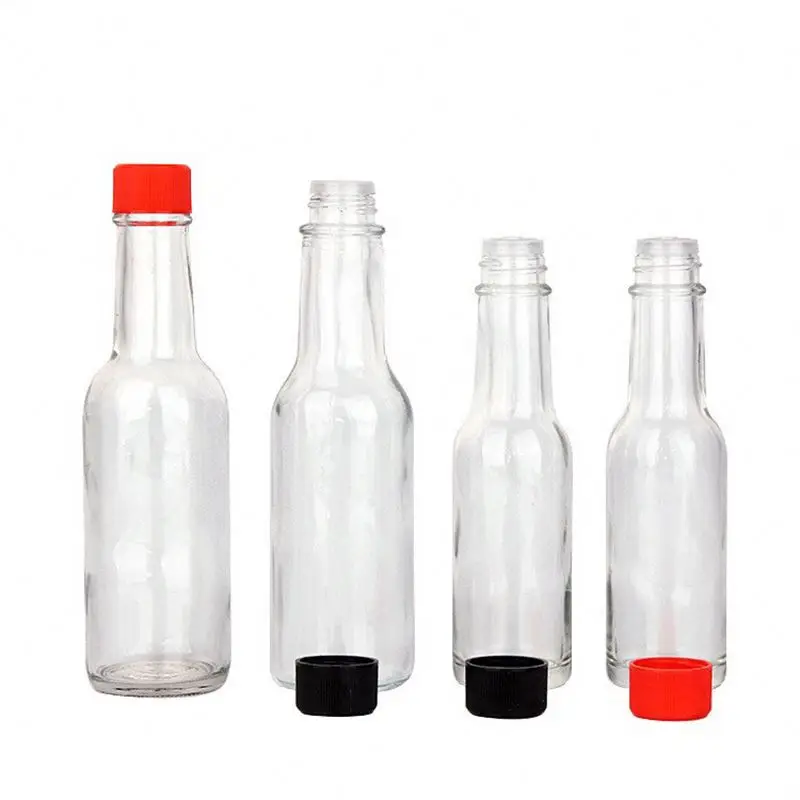 Wholesale 3oz 5oz 8oz 12oz 90ml 150ml 250ml Woozy Chili Salad ketchup Hot Sauce Glass bottle with black cap