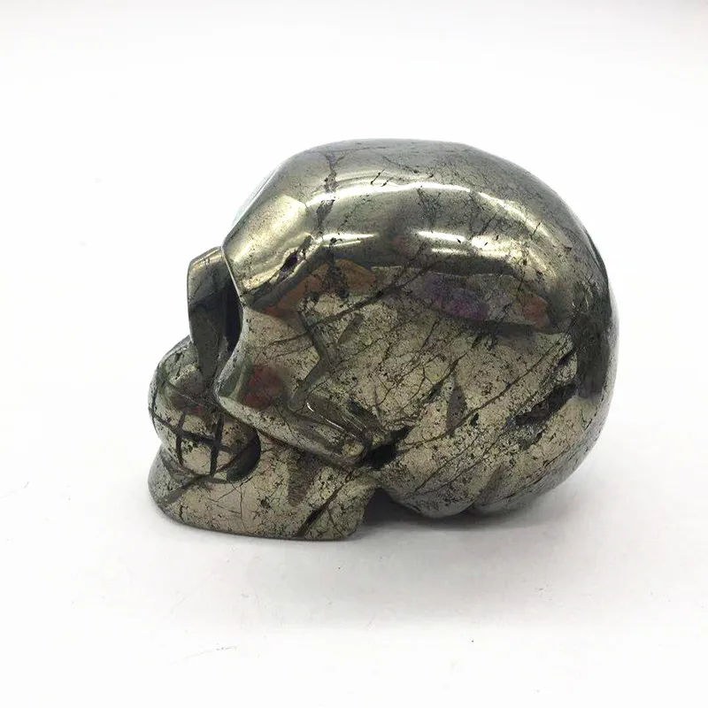 hand carved pyrite quartz crystal skulls yellow gemstone human skulls crystal craft healing reiki for decoration