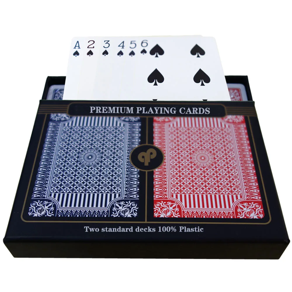 Пользовательские печати казино 100% пластик водонепроницаемый двойной набор коробок Pokers игральные карты игра для развлечения