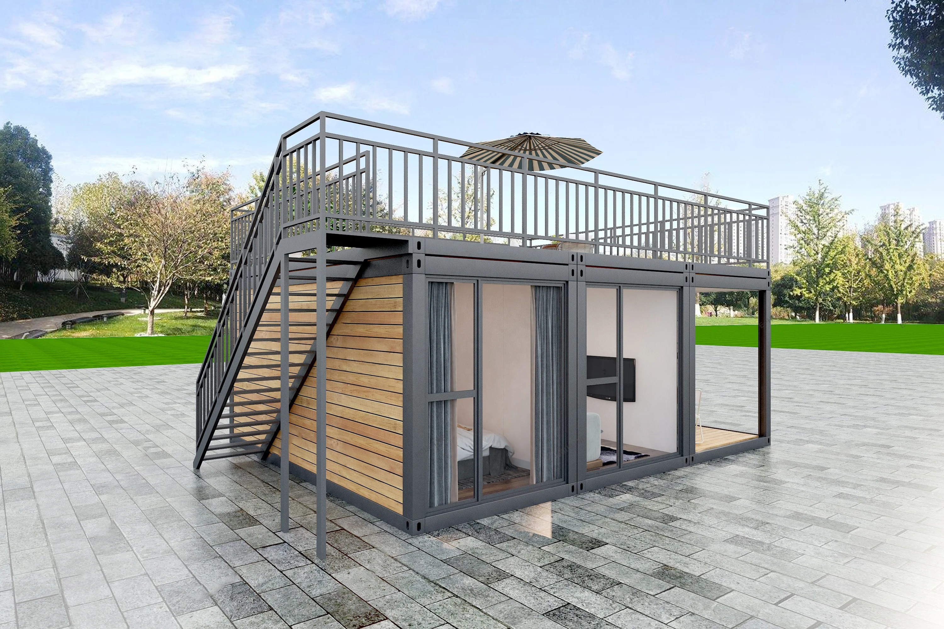 China modular low cost tiny prefab houses 2 bedroom steel 40 ft knock down flat pack 20ft iso CE shipping container frame