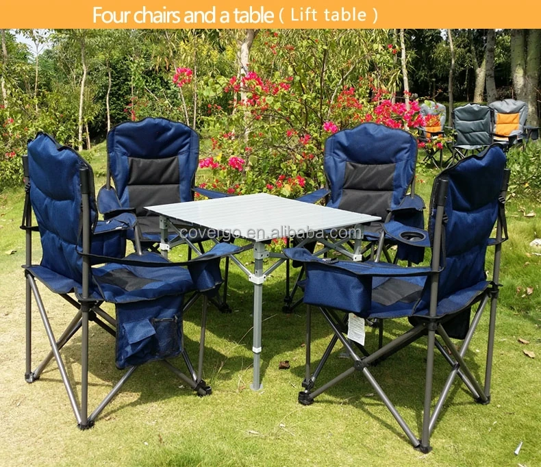 Wholesale Heavy Duty 450 LBS Steel Padded Arm Luxury Portable Folding Outdoor Garden Fishing Camping Chair with Cooler Bag