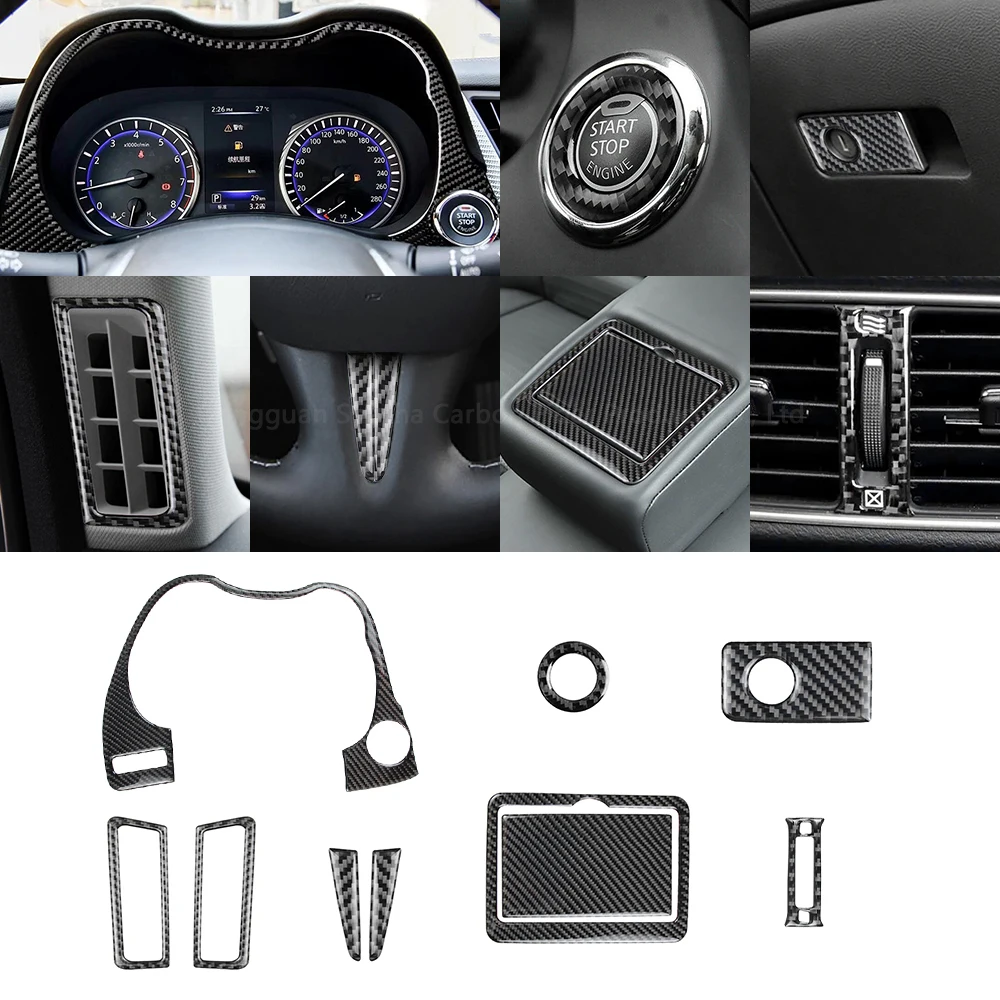 Shasha Carbon Fiber Gear Shift Cup Dashboard Air Outlet Door Handle Panel Striker Interior Accessories  For Infiniti q50 q60