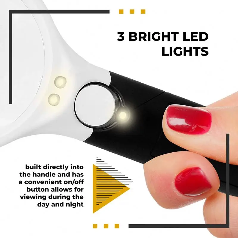 Free Sample ABS Handle 3 LED dia. 75mm  3X 15X 45X  Magnifying Book Reading Jewelry Magnifier Magnifying Glass Led Light
