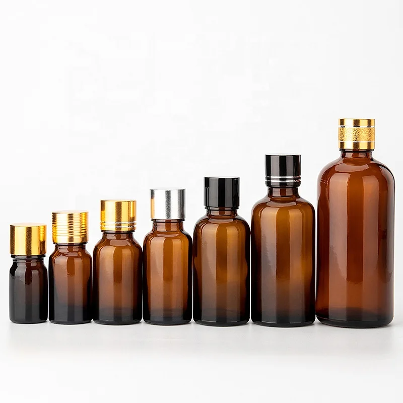 amber cosmetic bottle 5 ml 10 ml 15 ml 20 ml 30 ml 50 ml 100 ml brown glass essential oil bottle with 18mm aluminum screw cap