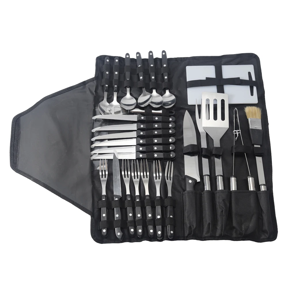 Stainless steel barbecue tools grill bbq tool set with fork spoon knife outside kitchen bbq grill set