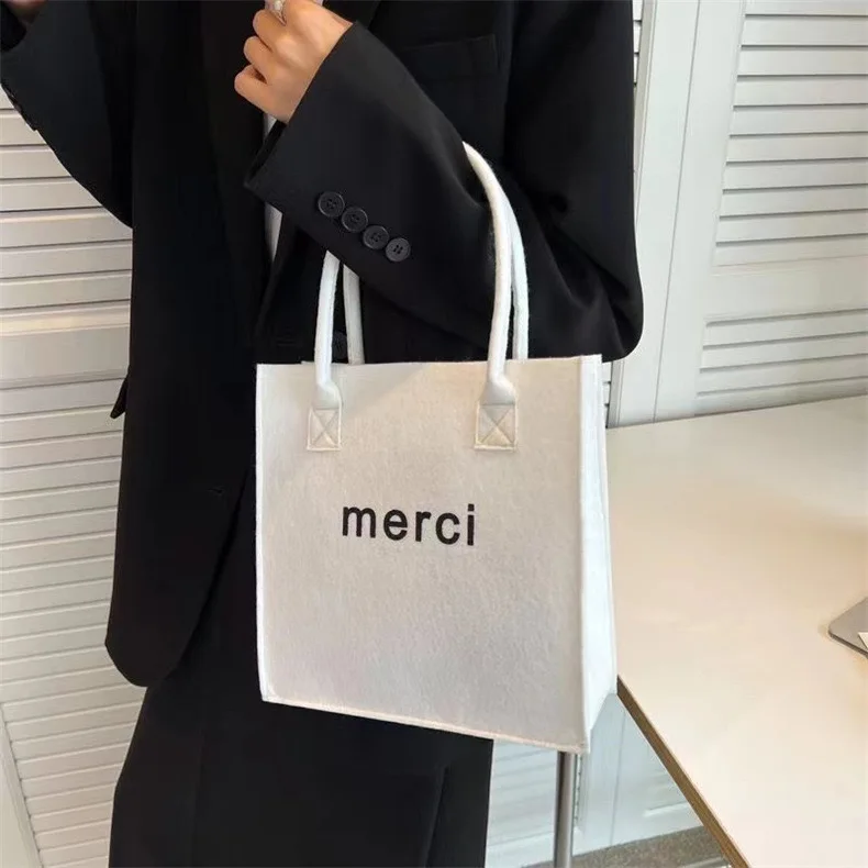 Custom Logo Felt Fabric Tote Bag Eco Friendly Reusable Shopping Bag for Women