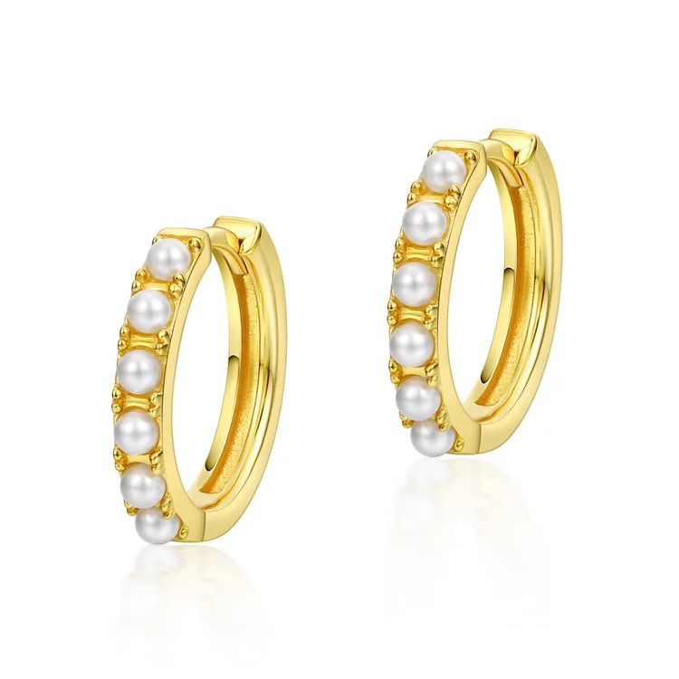 New Pearl Silver Gold Small Hoop Earring Jewelry Circle Huggie Earrings 925 Sterling
