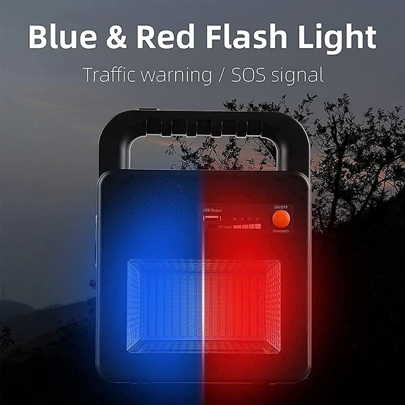 USB Rechargeable 6000mAh Power Bank 6000LM 5 Lights Modes Emergency Solar COB LED Camping Lantern with Speaker