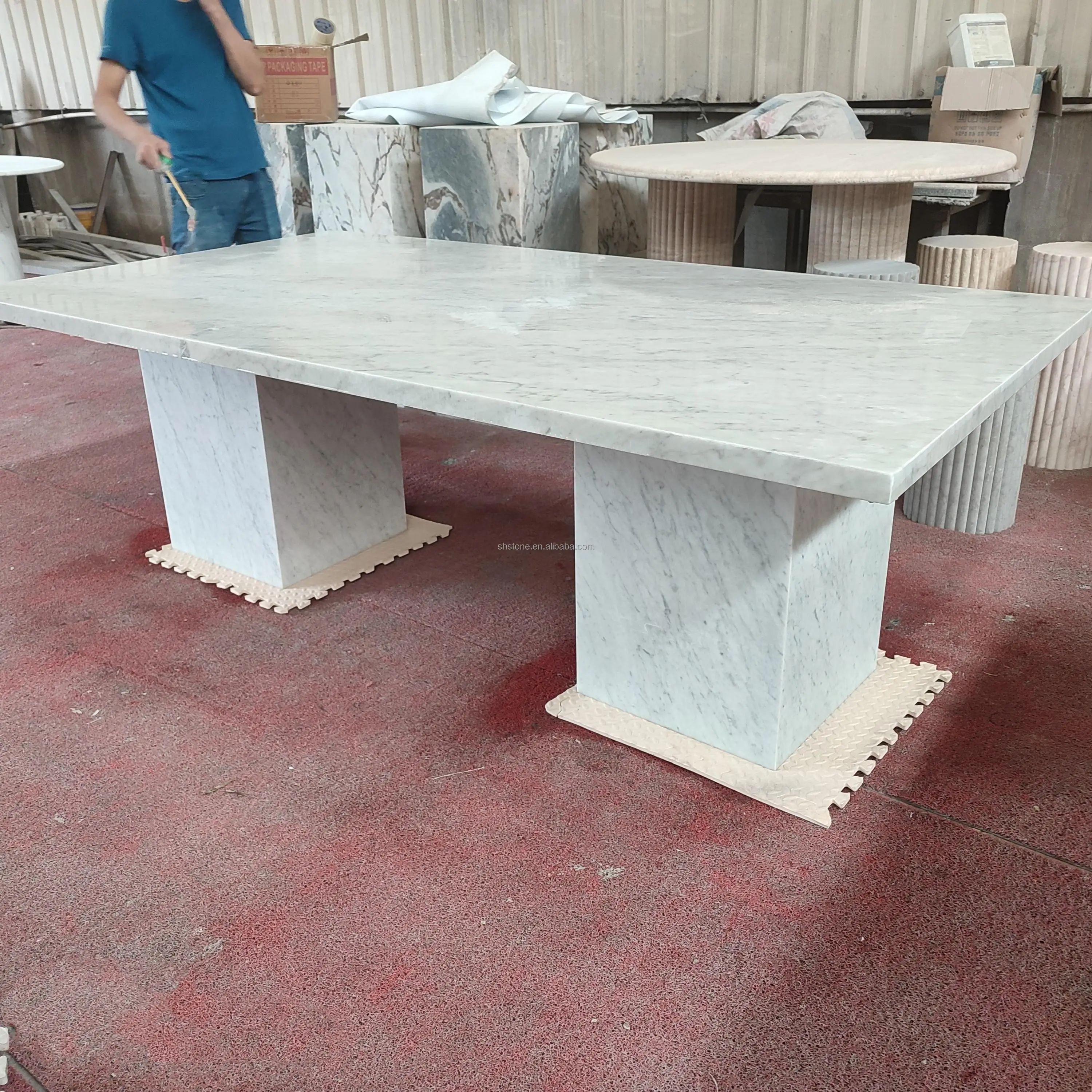 SHIHUI Nordic Luxury Natural Stone Furniture Large Carrara White Marble Dining Table